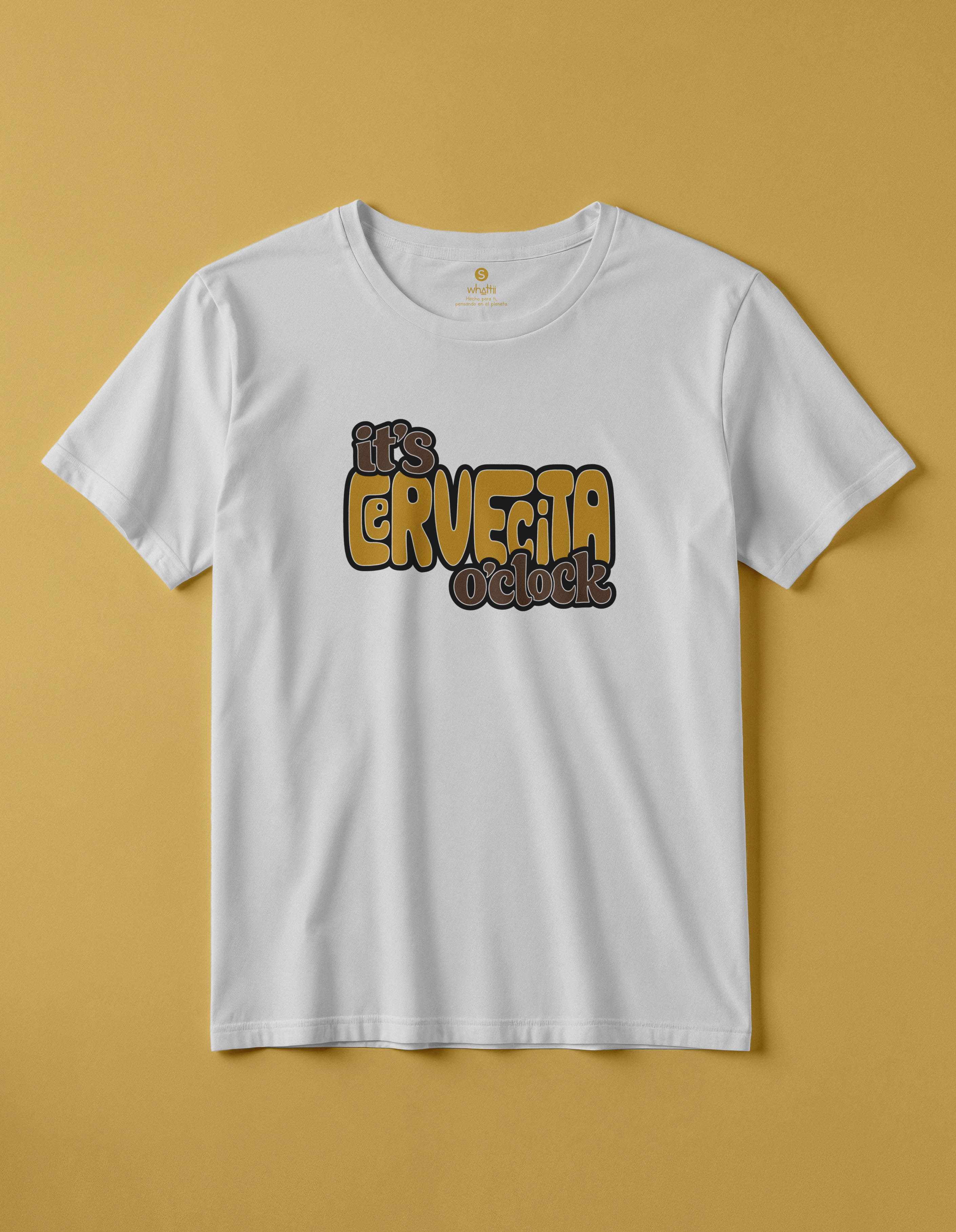 camiseta de algodon organico modelo cervecita color blanco whattii pecho