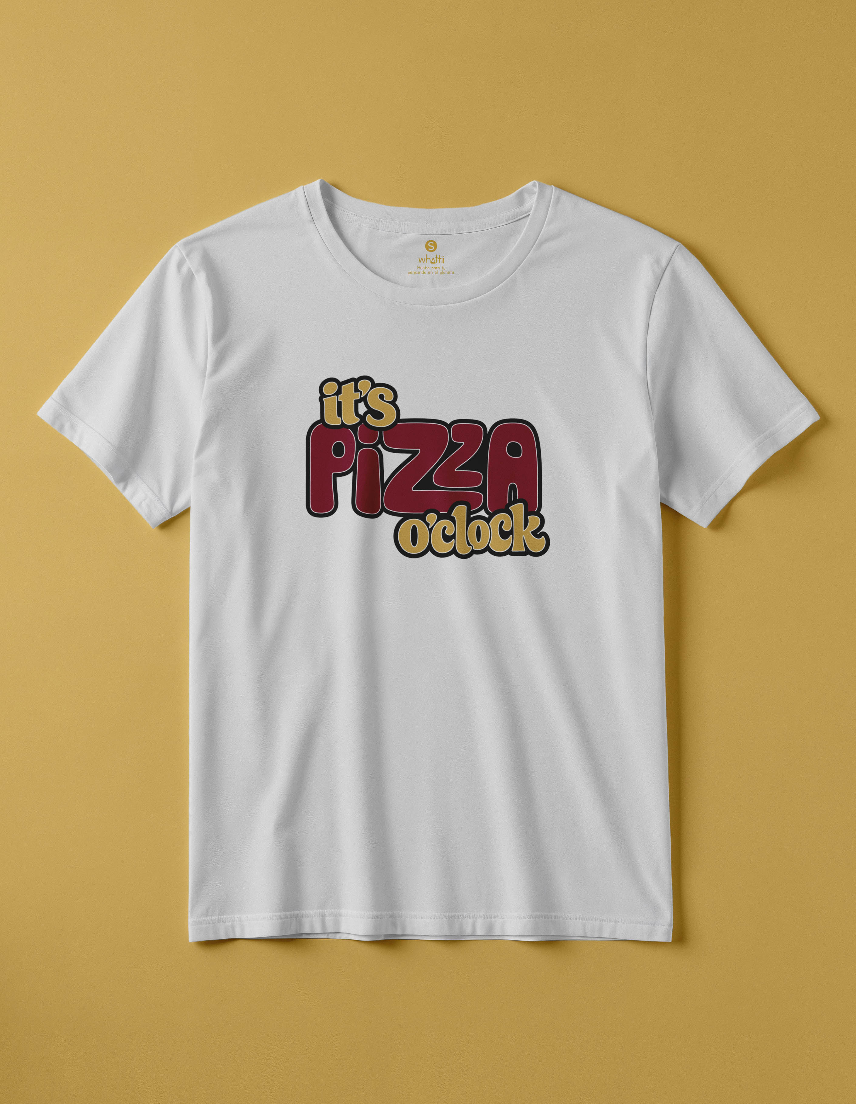camiseta de algodon organico modelo pizza color blanco whattii pecho