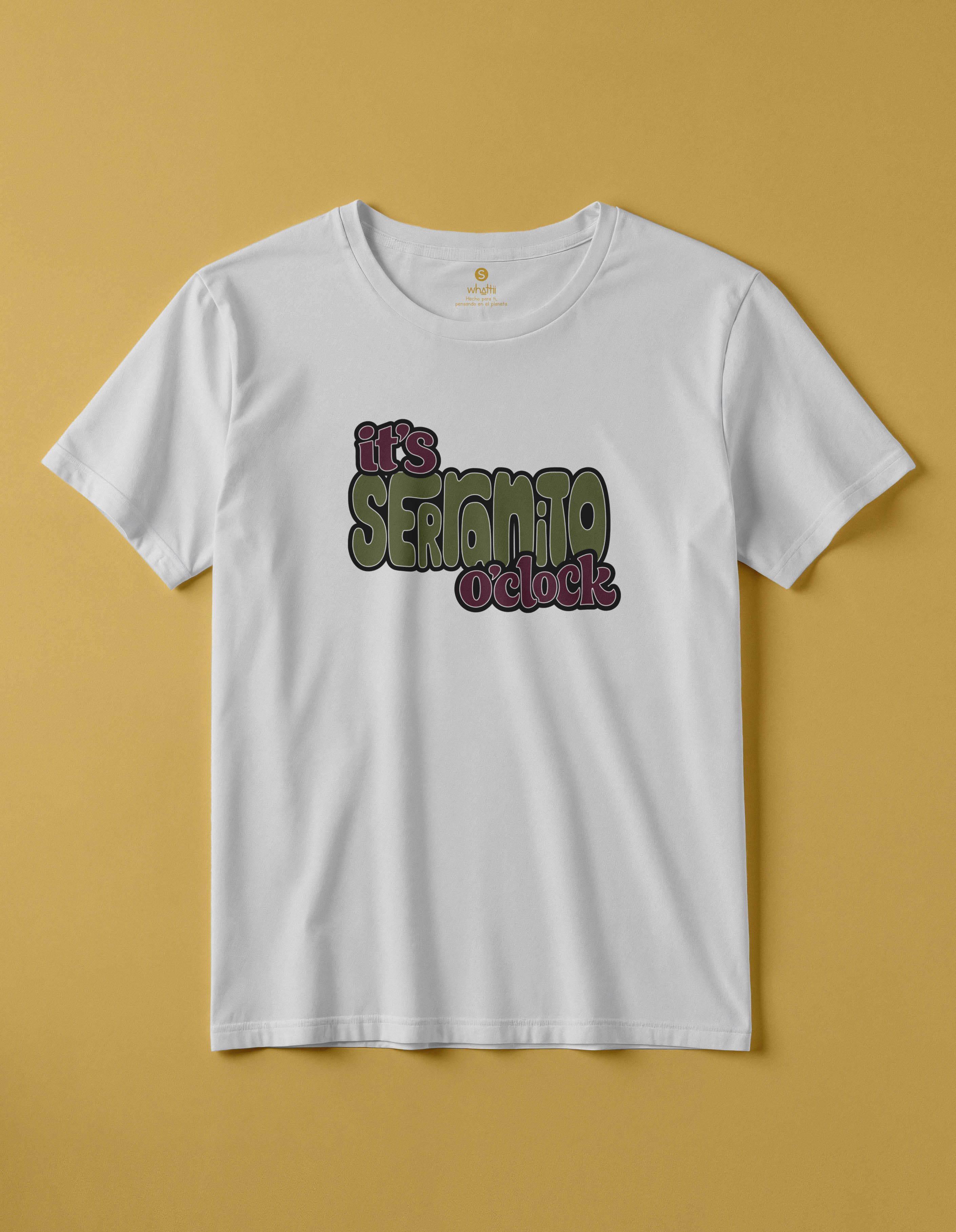 camiseta de algodon organico modelo serranito color blanco whattii pecho