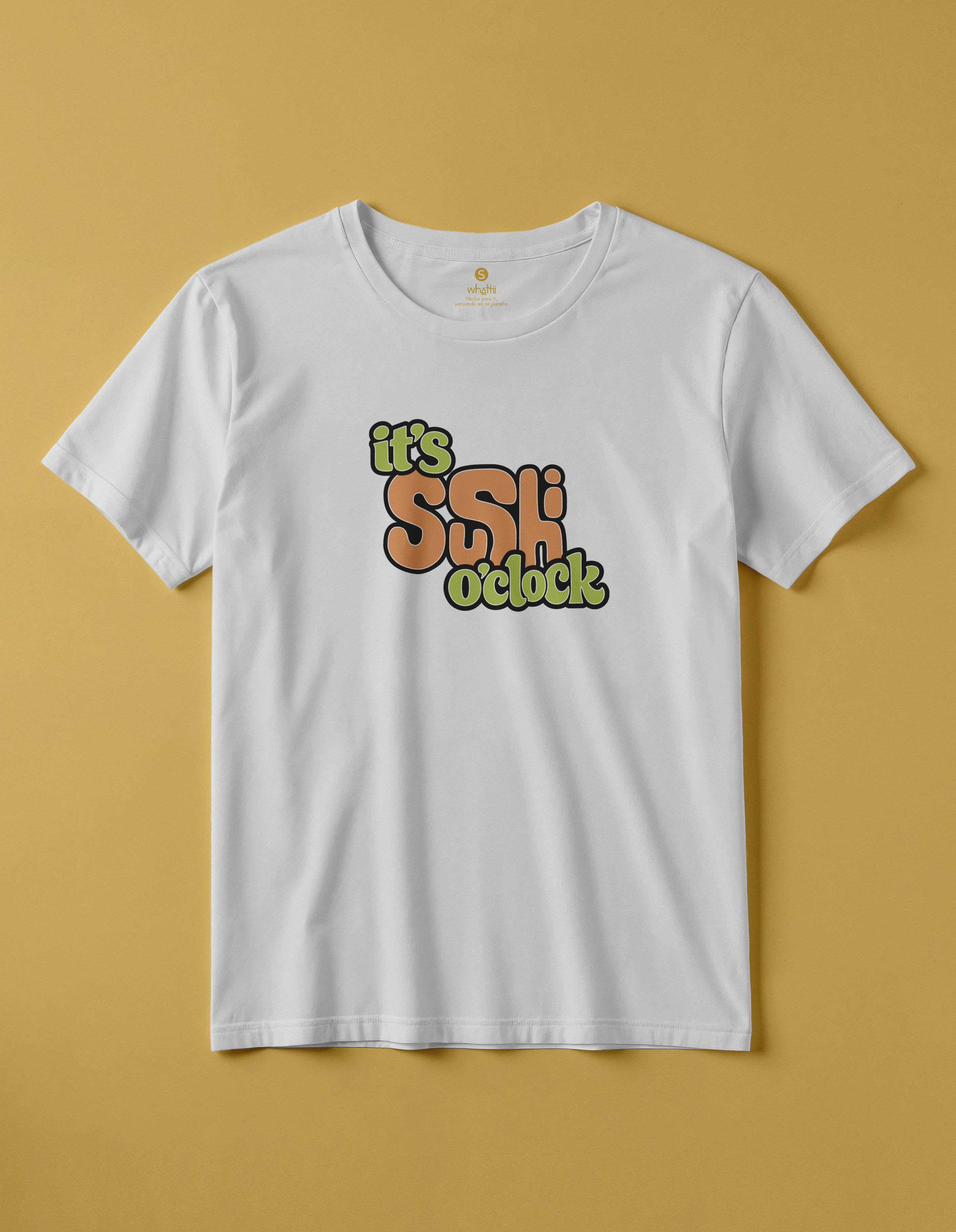 camiseta de algodon organico modelo sushi color blanco whattii pecho