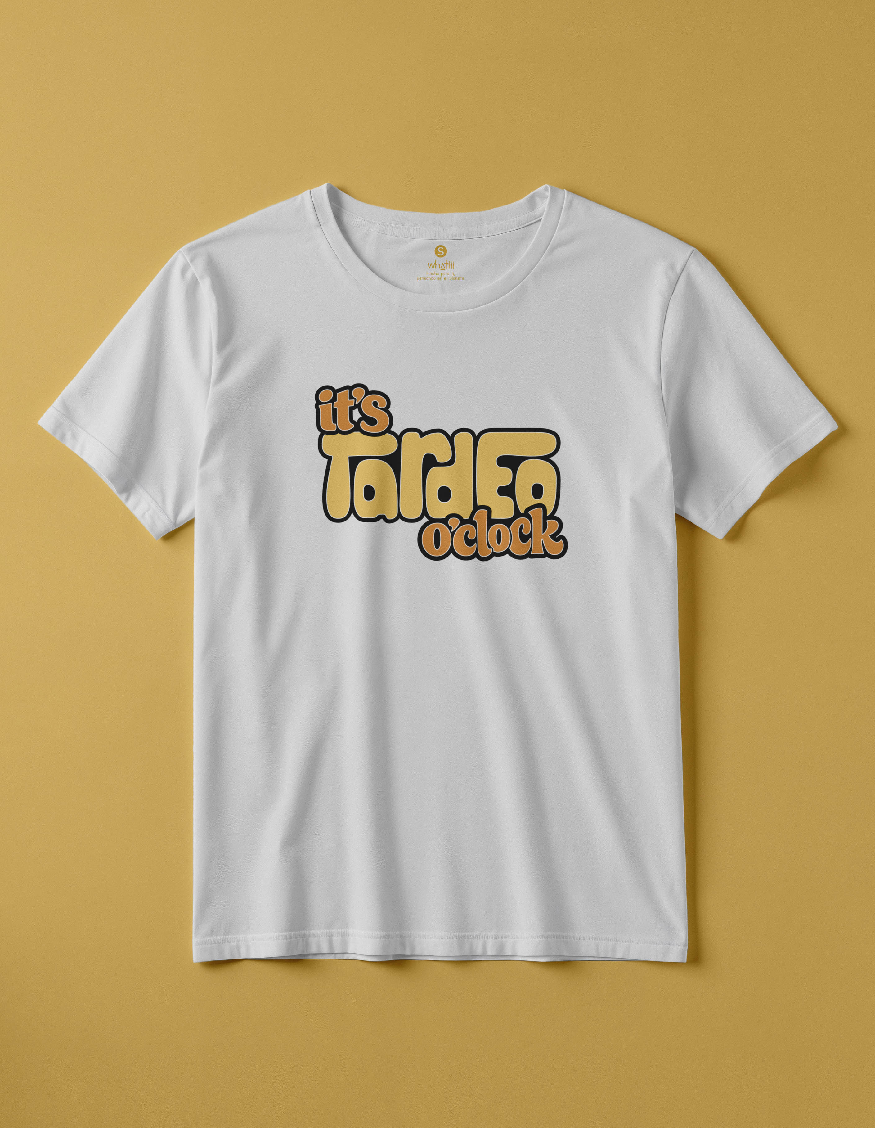 camiseta de algodon organico modelo tardeo color blanco whattii pecho
