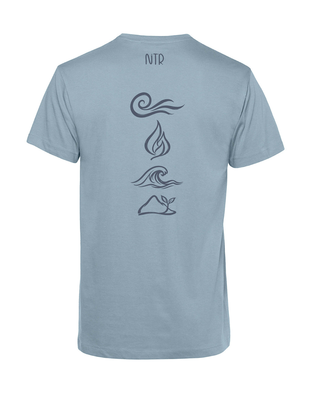 camiseta de algodon organico modelo equilibrio agua color azul whattii espalda