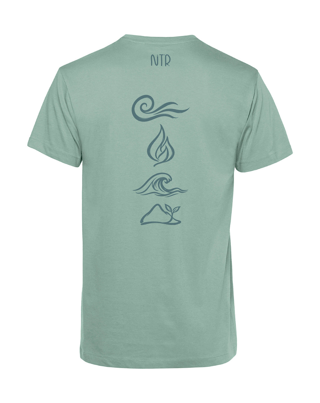 camiseta de algodon organico modelo equilibrio aire color verde whattii espalda