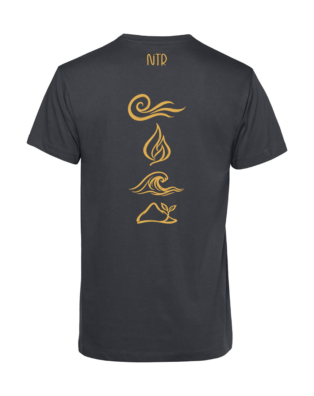 camiseta de algodon organico modelo equilibrio fuego color gris whattii espalda