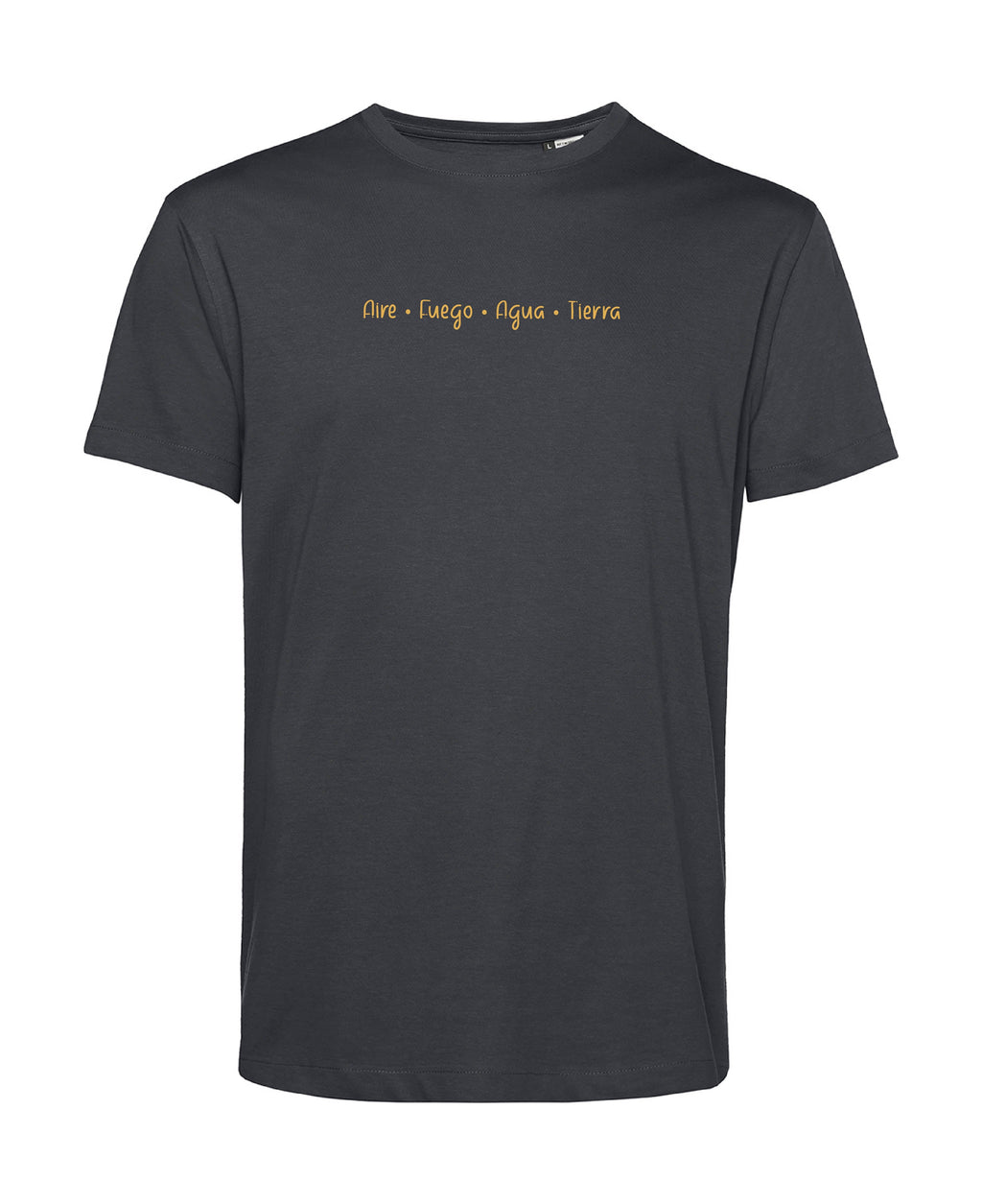camiseta de algodon organico modelo equilibrio fuego color gris whattii pecho
