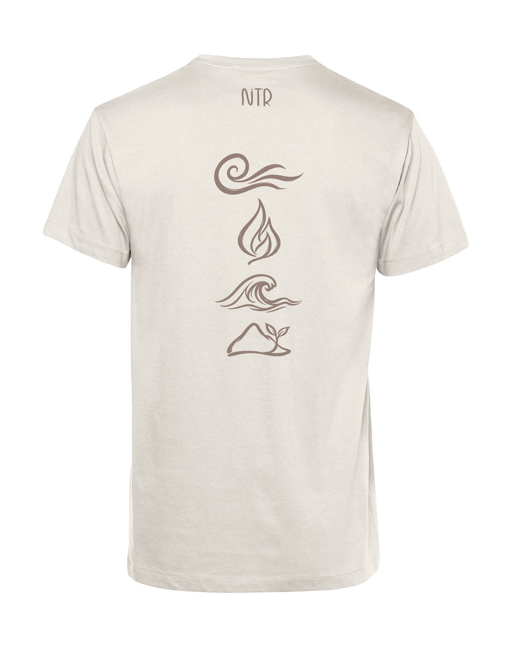 camiseta de algodon organico modelo equilibrio tierra color beige whattii espalda