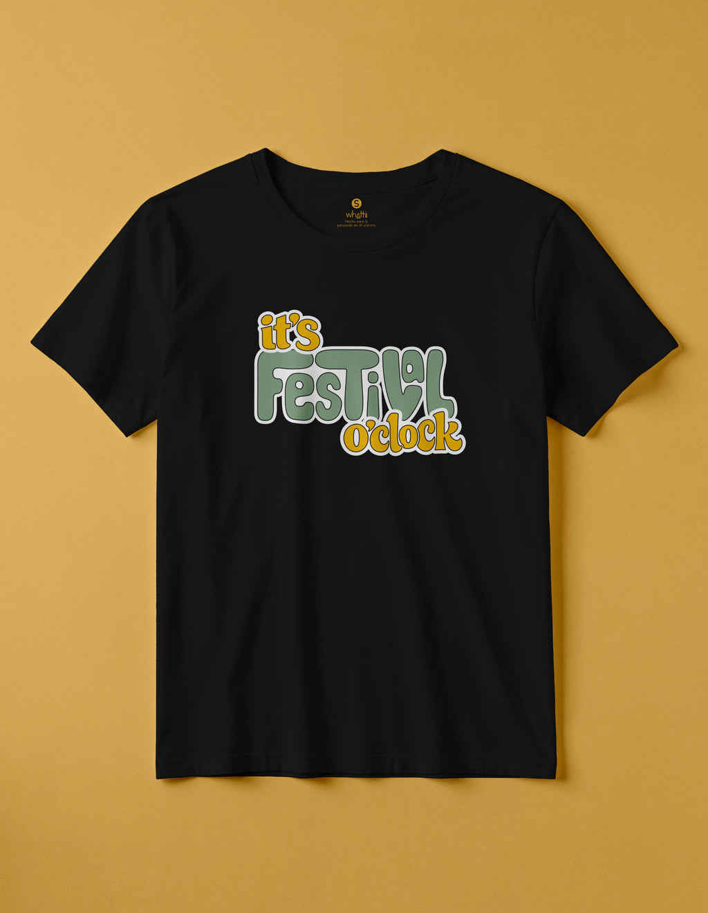 camiseta de algodon organico modelo festival color negro whattii pecho