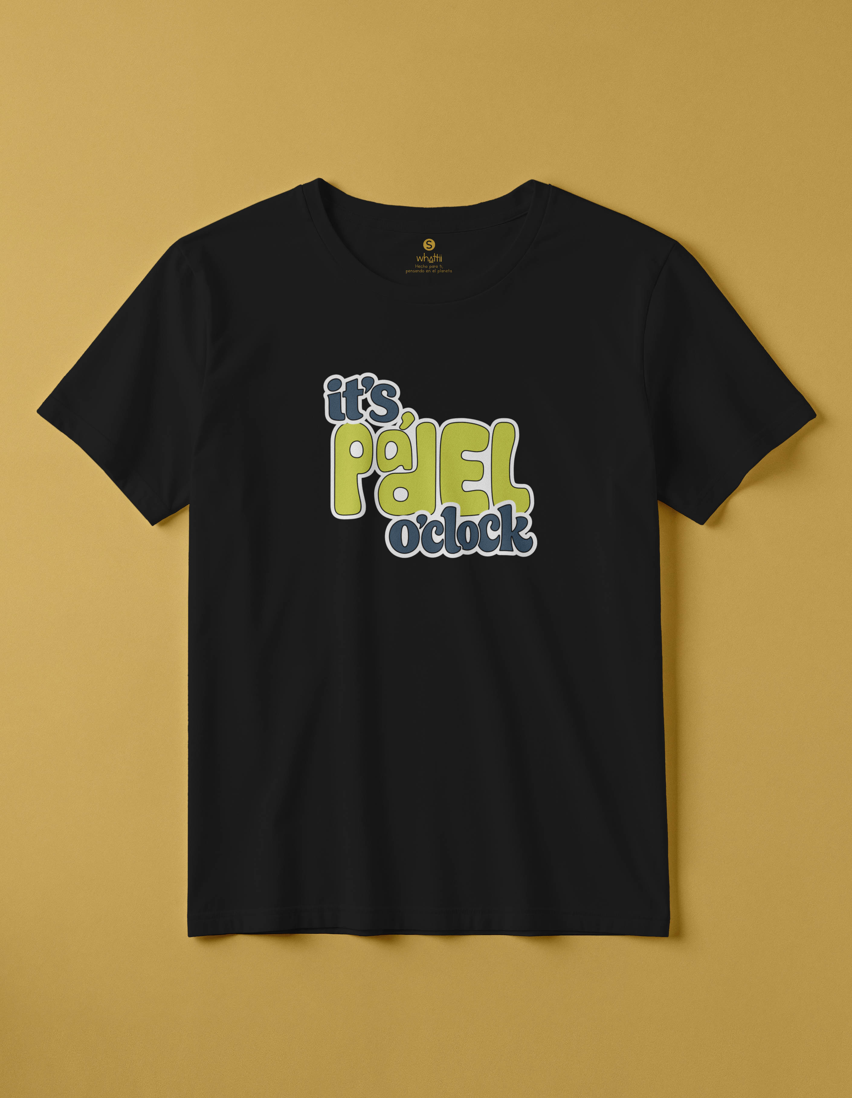 camiseta de algodon organico modelo padel color negro whattii pecho