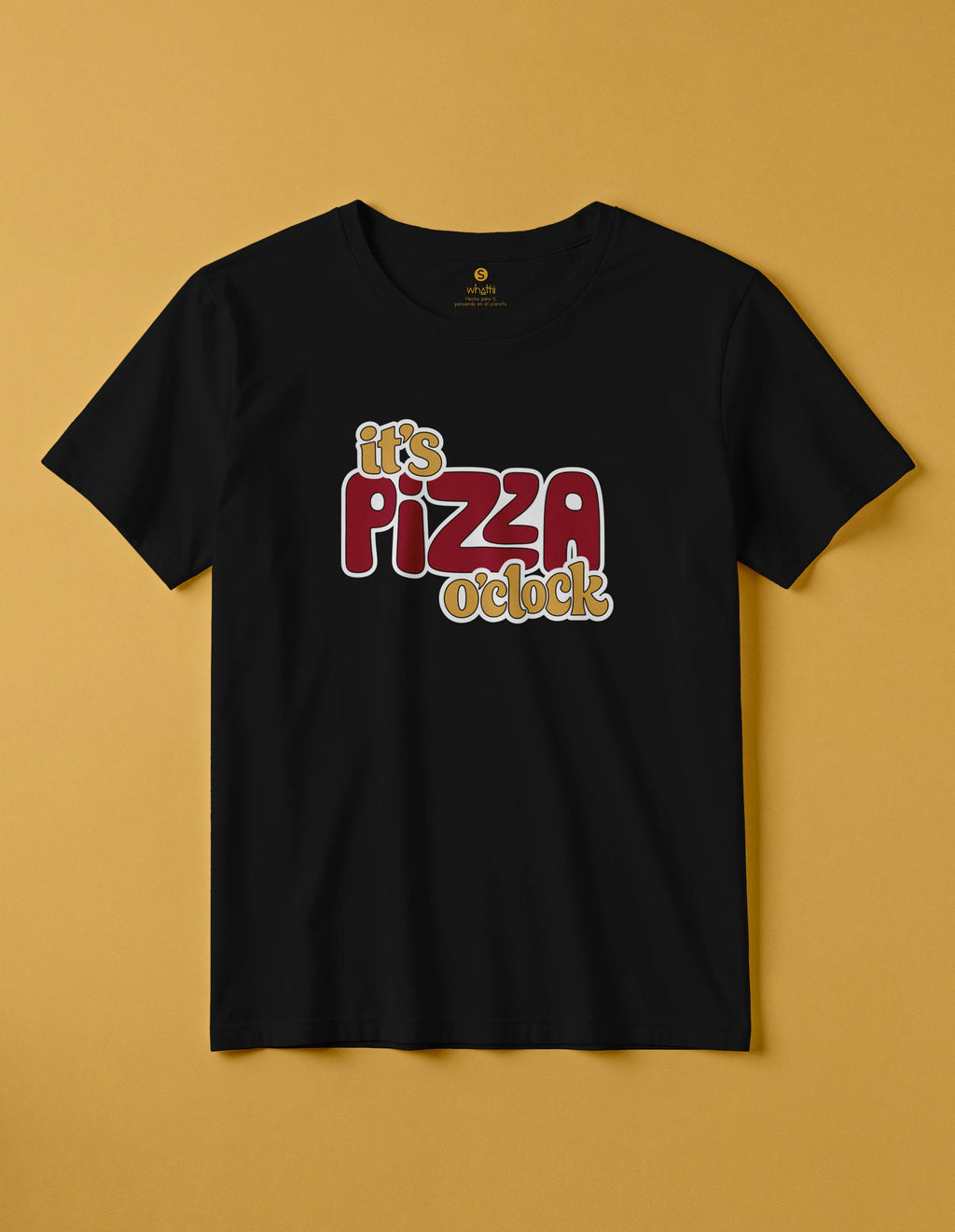 camiseta de algodon organico modelo pizzza color negro whattii pecho