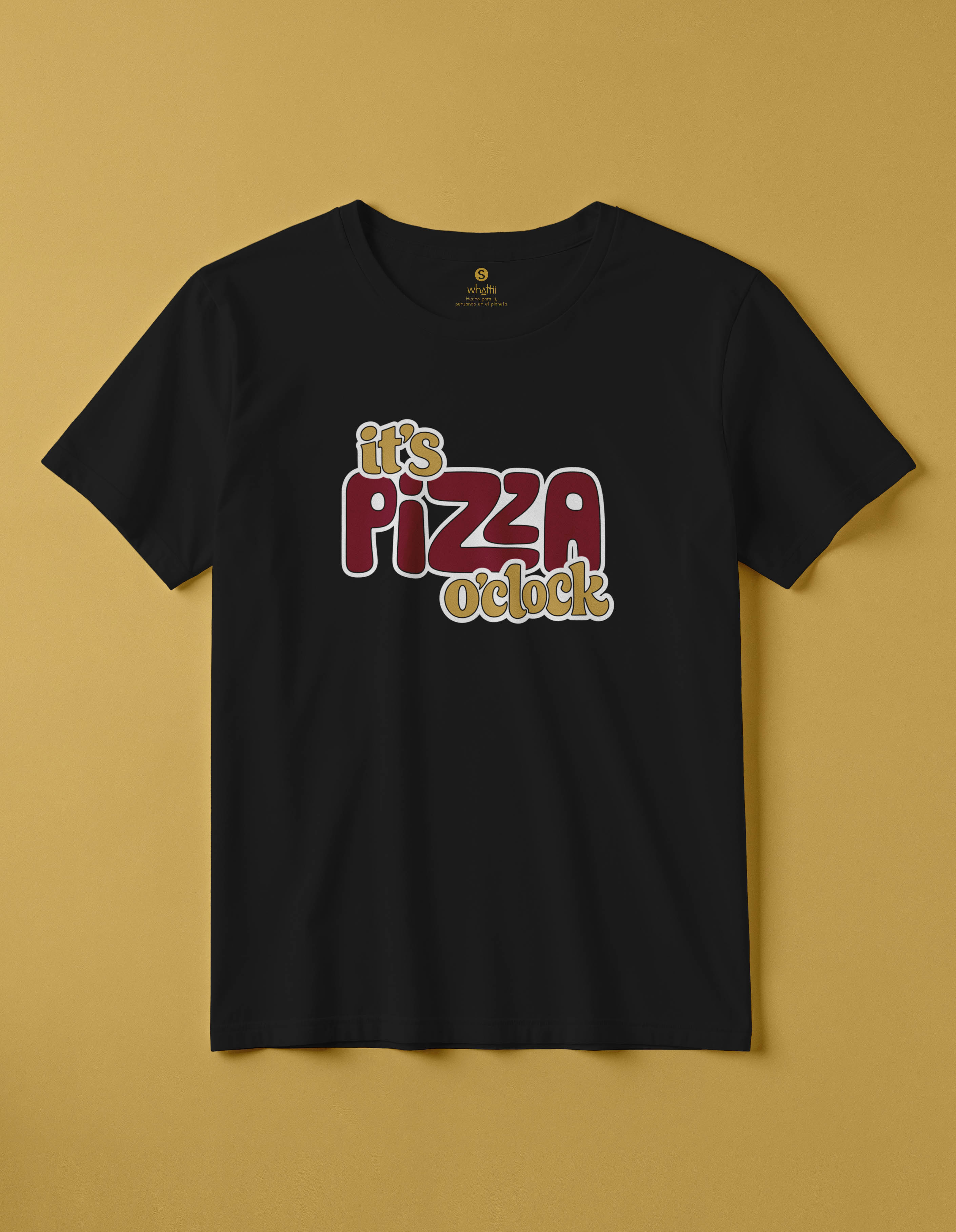 camiseta de algodon organico modelo pizzza color negro whattii pecho