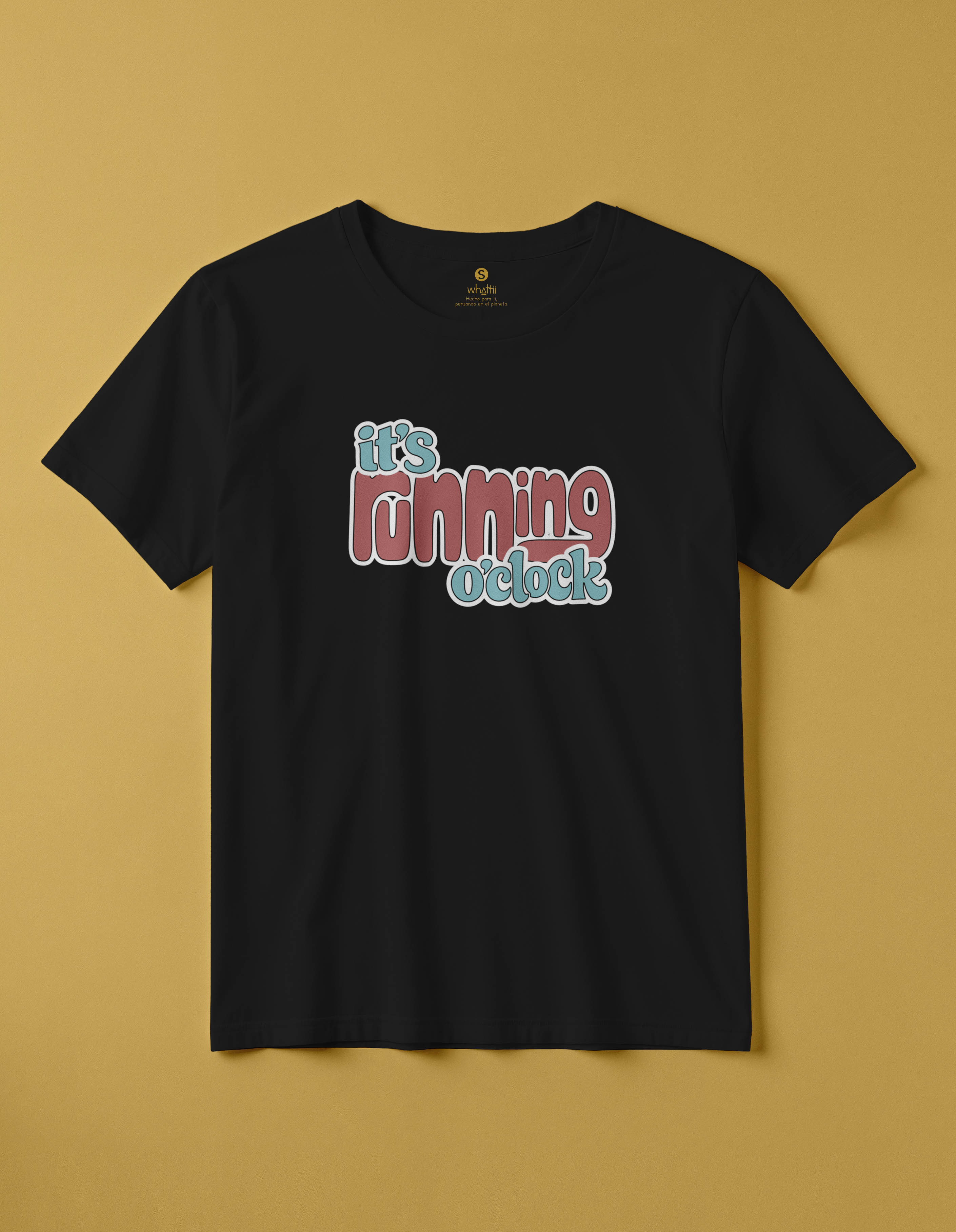 camiseta de algodon organico modelo running color negro whattii pecho