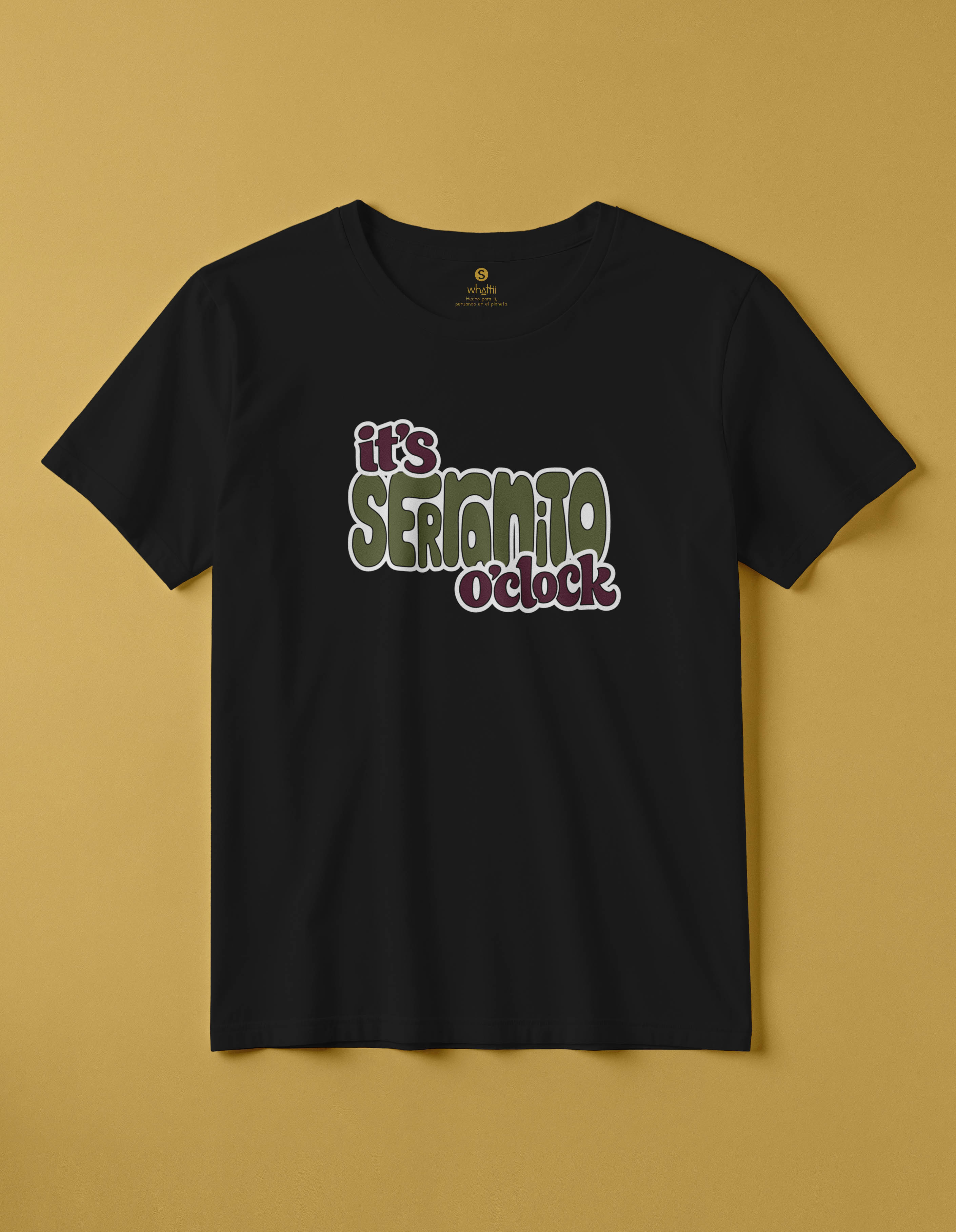 camiseta de algodon organico modelo serranito color negro whattii pecho