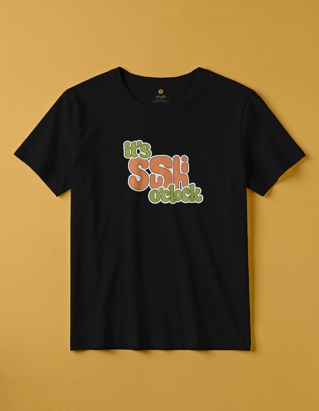 camiseta de algodon organico modelo sushi color negro whattii pecho