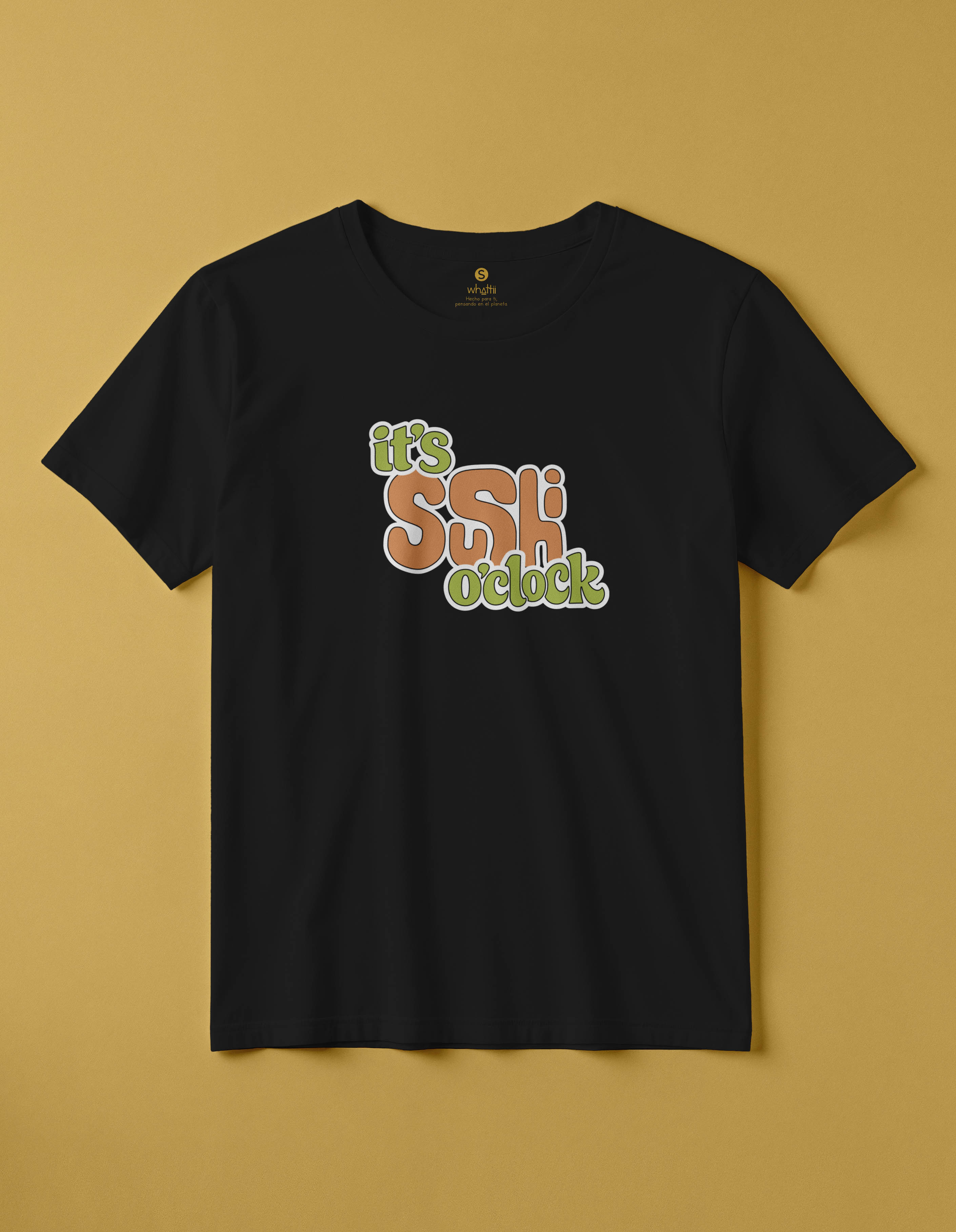 camiseta de algodon organico modelo sushi color negro whattii pecho