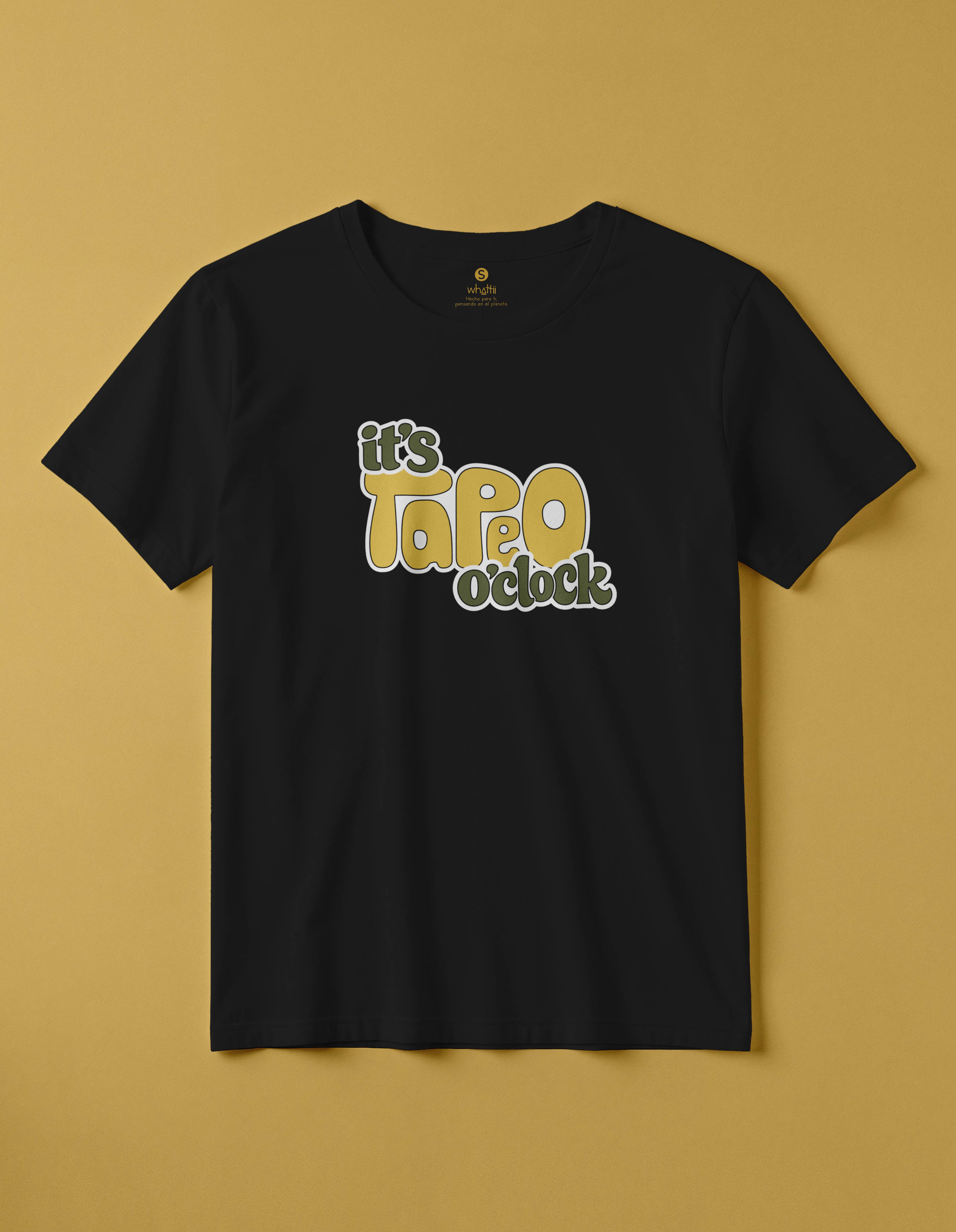 camiseta de algodon organico modelo tapeo color negro whattii pecho
