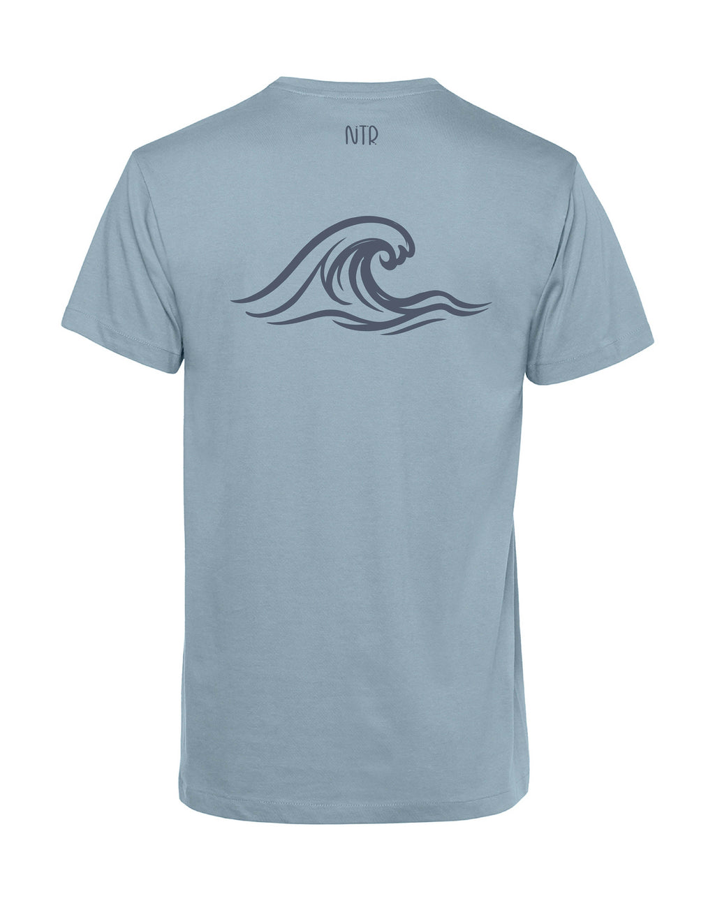camiseta de algodon organico modelo ola color azul whattii espalda